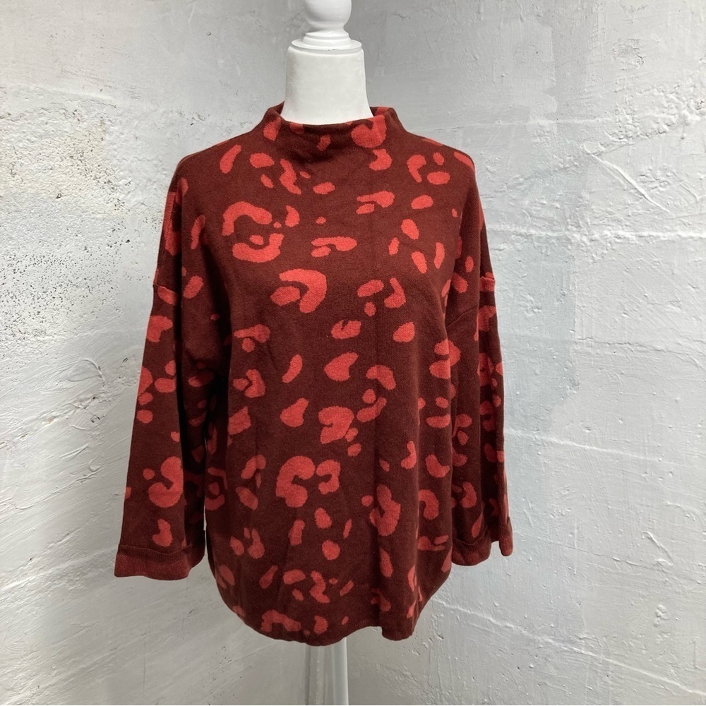 Tribal Red Print Cowl Neck Sweater 1X ❤️